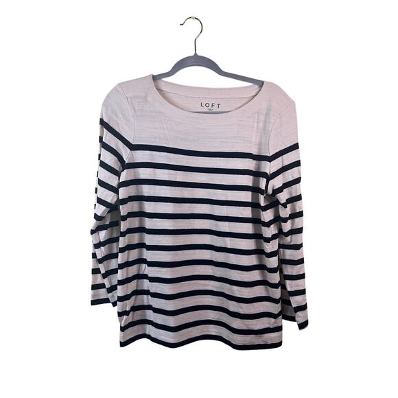 Loft Tan and Black Striped Long Sleeve Top Size LP - Picture 1 of 4